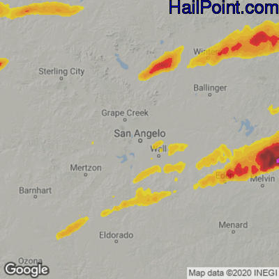 Hail Map for San Angelo, TX Region on April 28, 2021