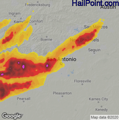 Hail Map for San Antonio, TX Region on April 28, 2021