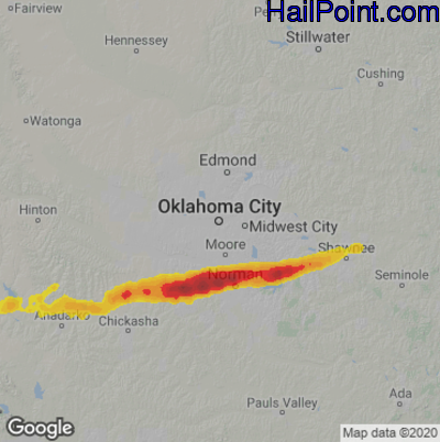 Hail Map for Oklahoma City, OK Region on April 29, 2021 
