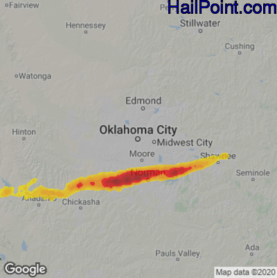 Hail Map for Oklahoma City, OK Region on April 29, 2021