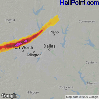Hail Map for Dallas, TX Region on April 29, 2021 
