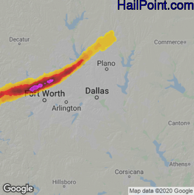 Hail Map for Dallas, TX Region on April 29, 2021