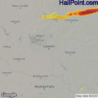 Hail Map for Lawton, OK Region on April 29, 2021