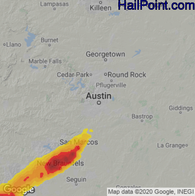 Hail Map for Austin, TX Region on April 29, 2021 