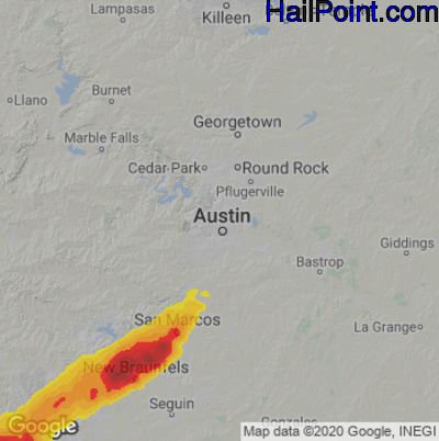 Hail Map for Austin, TX Region on April 29, 2021