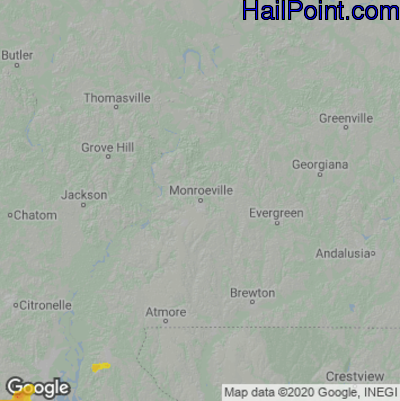 Hail Map for Monroeville, AL Region on May 2, 2021 
