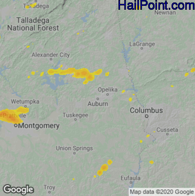 Hail Map for Auburn, AL Region on May 3, 2021