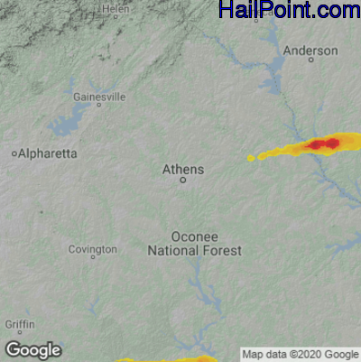 Hail Map for Athens, GA Region on May 3, 2021 