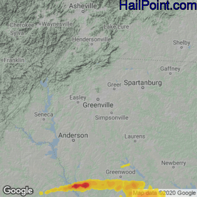 Hail Map for Greenville, SC Region on May 3, 2021 