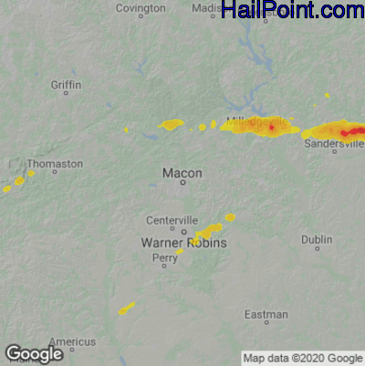 Hail Map for Macon, GA Region on May 3, 2021