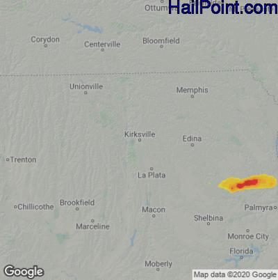 Hail Map for Kirskville, MO Region on May 3, 2021