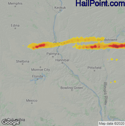 Hail Map for Hannibal, MO Region on May 3, 2021 