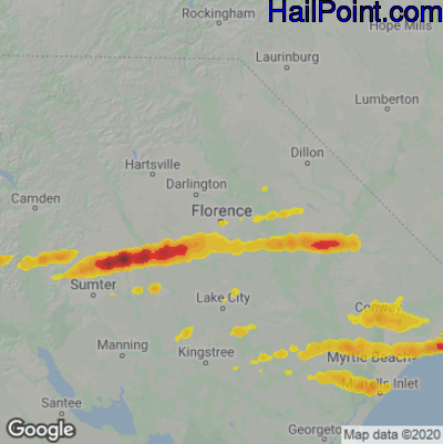 Hail Map for Florence, SC Region on May 3, 2021
