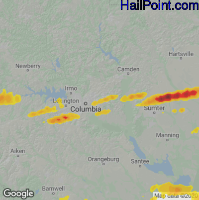Hail Map for Columbia, SC Region on May 3, 2021