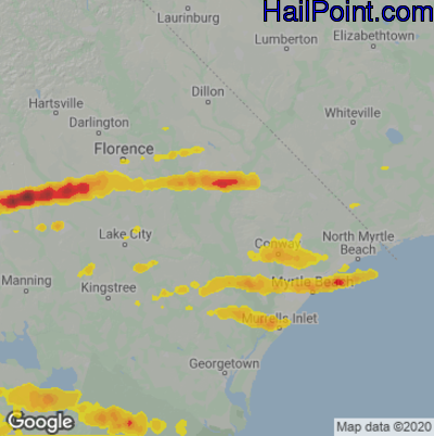 Hail Map for Myrtle Beach, SC Region on May 3, 2021 