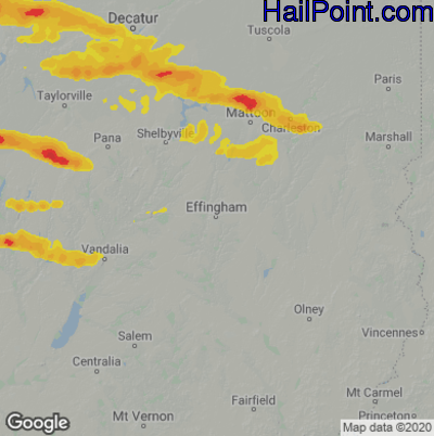 Hail Map for Effingham, IL Region on May 3, 2021