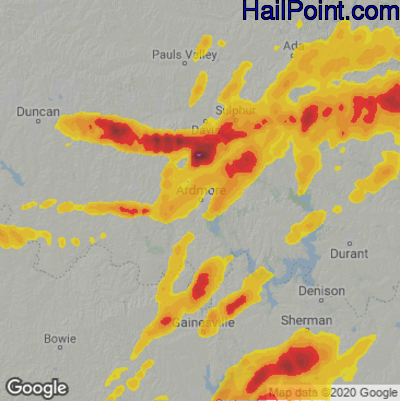 Hail Map for Ardmore, OK Region on May 3, 2021 