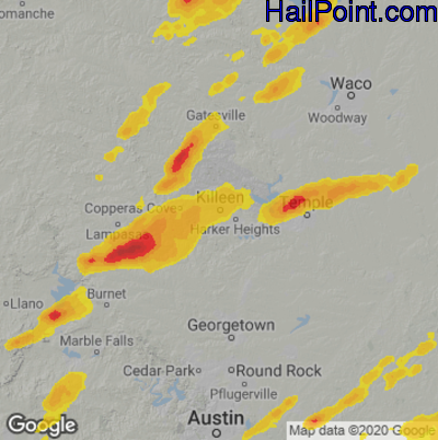 Hail Map for Killeen, TX Region on May 3, 2021