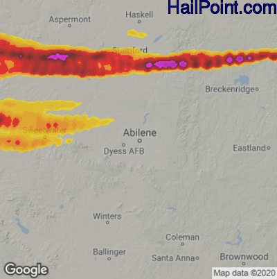 Hail Map for Abilene, TX Region on May 3, 2021