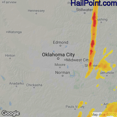 Hail Map for Oklahoma City, OK Region on May 3, 2021