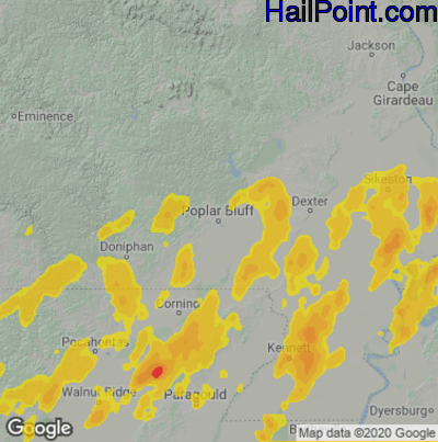 Hail Map for Poplar Bluff, MO Region on May 4, 2021