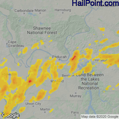 Hail Map for Paducah, KY Region on May 4, 2021