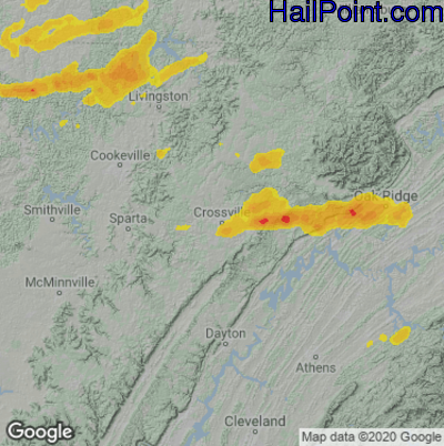 Hail Map for Crossville, TN Region on May 4, 2021