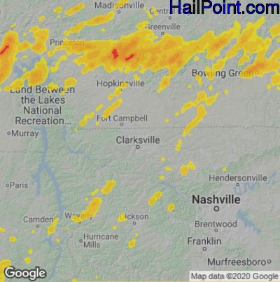 Hail Map for Clarksville, TN Region on May 4, 2021