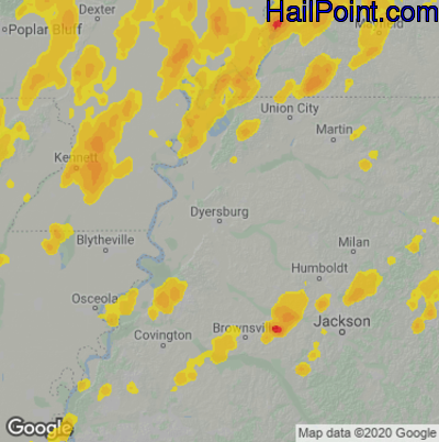Hail Map for Dyersburg, TN Region on May 4, 2021