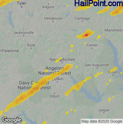 Hail Map for Nacogdoches, TX Region on May 4, 2021 