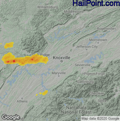 Hail Map for Knoxville, TN Region on May 4, 2021