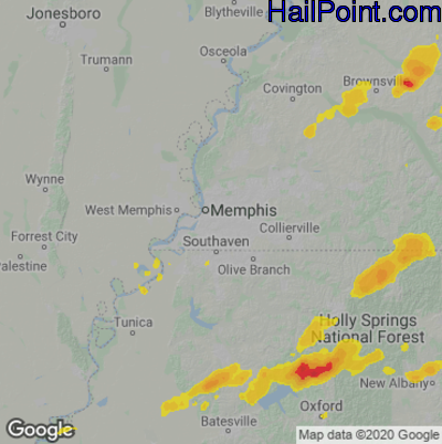 Hail Map for Memphis, TN Region on May 4, 2021
