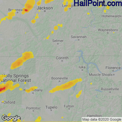 Hail Map for Corinth, MS Region on May 4, 2021 