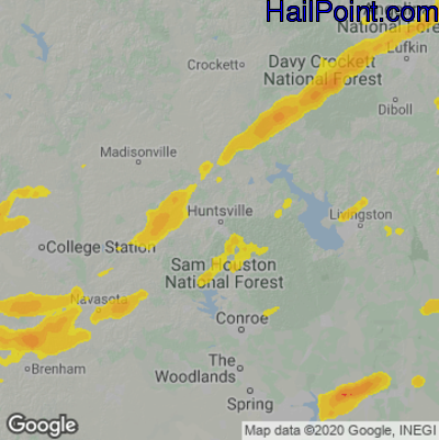 Hail Map for Huntsville, TX Region on May 4, 2021
