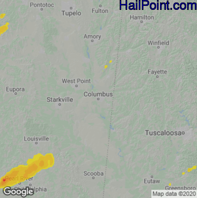 Hail Map for Columbus, MS Region on May 4, 2021