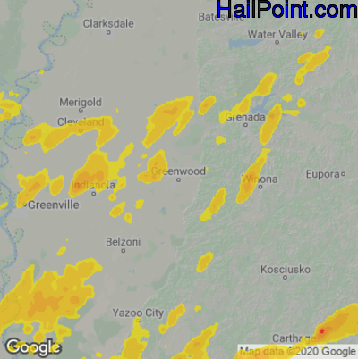 Hail Map for Greenwood, MS Region on May 4, 2021 