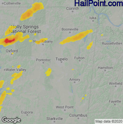 Hail Map for Tupelo, MS Region on May 4, 2021