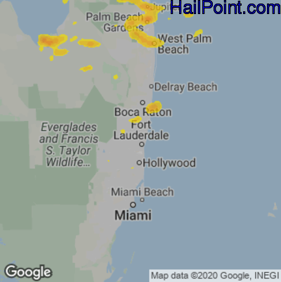 Hail Map for Fort Lauderdale, FL Region on May 6, 2021