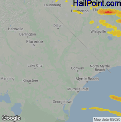 Hail Map for Myrtle Beach, SC Region on May 7, 2021