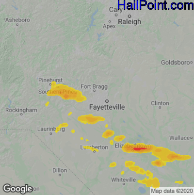 Hail Map for Fayetteville, NC Region on May 7, 2021