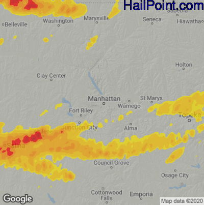 Hail Map for Mahhattan, KS Region on May 9, 2021