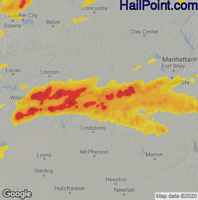 Hail Map for Salina, KS Region on May 9, 2021