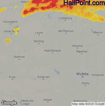 Hail Map for Hutchinson, KS Region on May 9, 2021