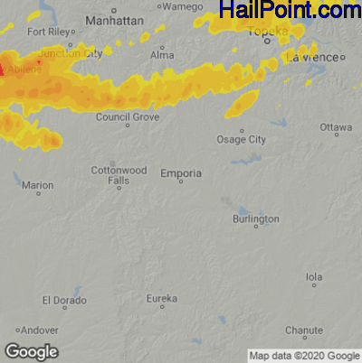 Hail Map for Emporia, KS Region on May 9, 2021