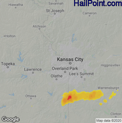 Hail Map for Kansas City, KS Region on May 9, 2021