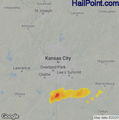 Hail Map for Kansas City, MO Region on May 9, 2021