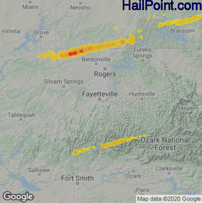 Hail Map for Fayetteville, AR Region on May 9, 2021