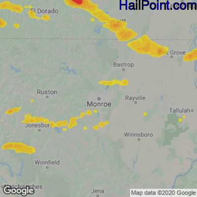 Hail Map for Monroe, LA Region on May 9, 2021 