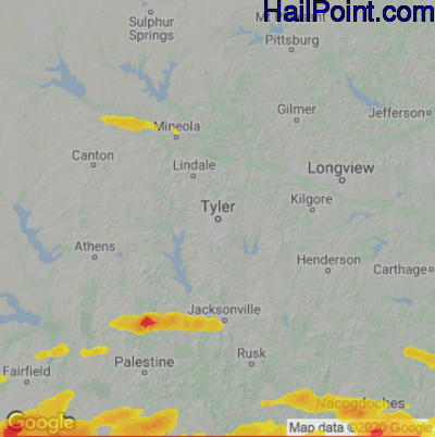 Hail Map for Tyler, TX Region on May 9, 2021