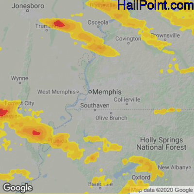 Hail Map for Memphis, TN Region on May 9, 2021
